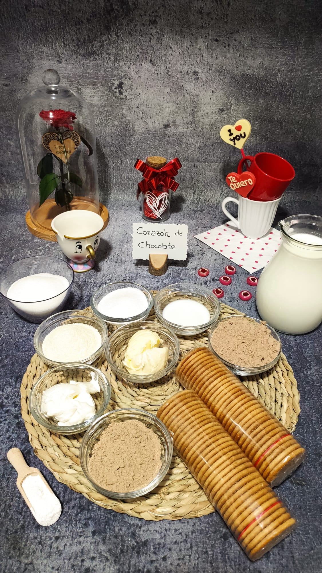 Ingredientes de nuestra tarta corazón de chocolate