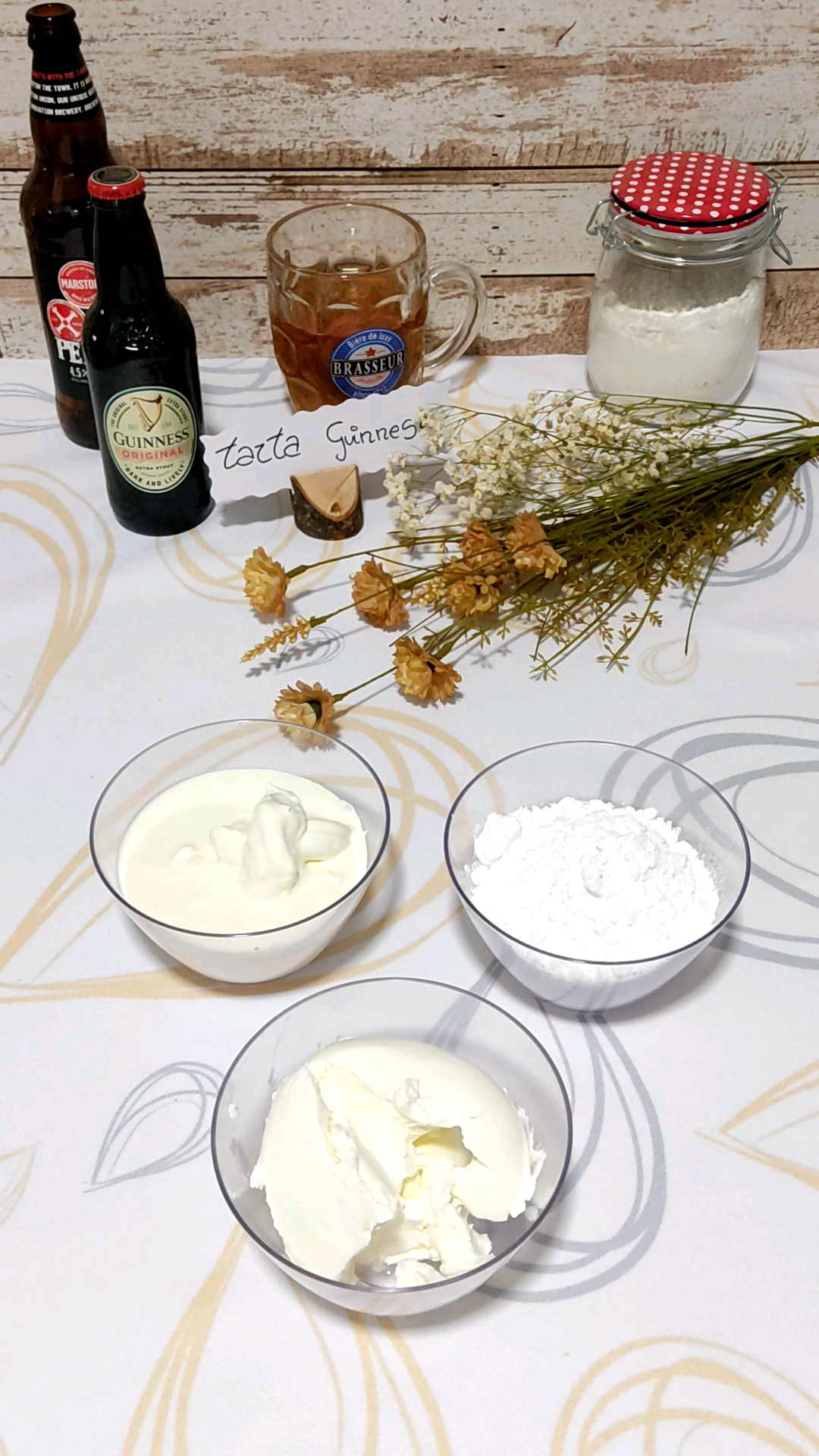 Ingredientes de la cobertura de nuestra Tarta Guinness