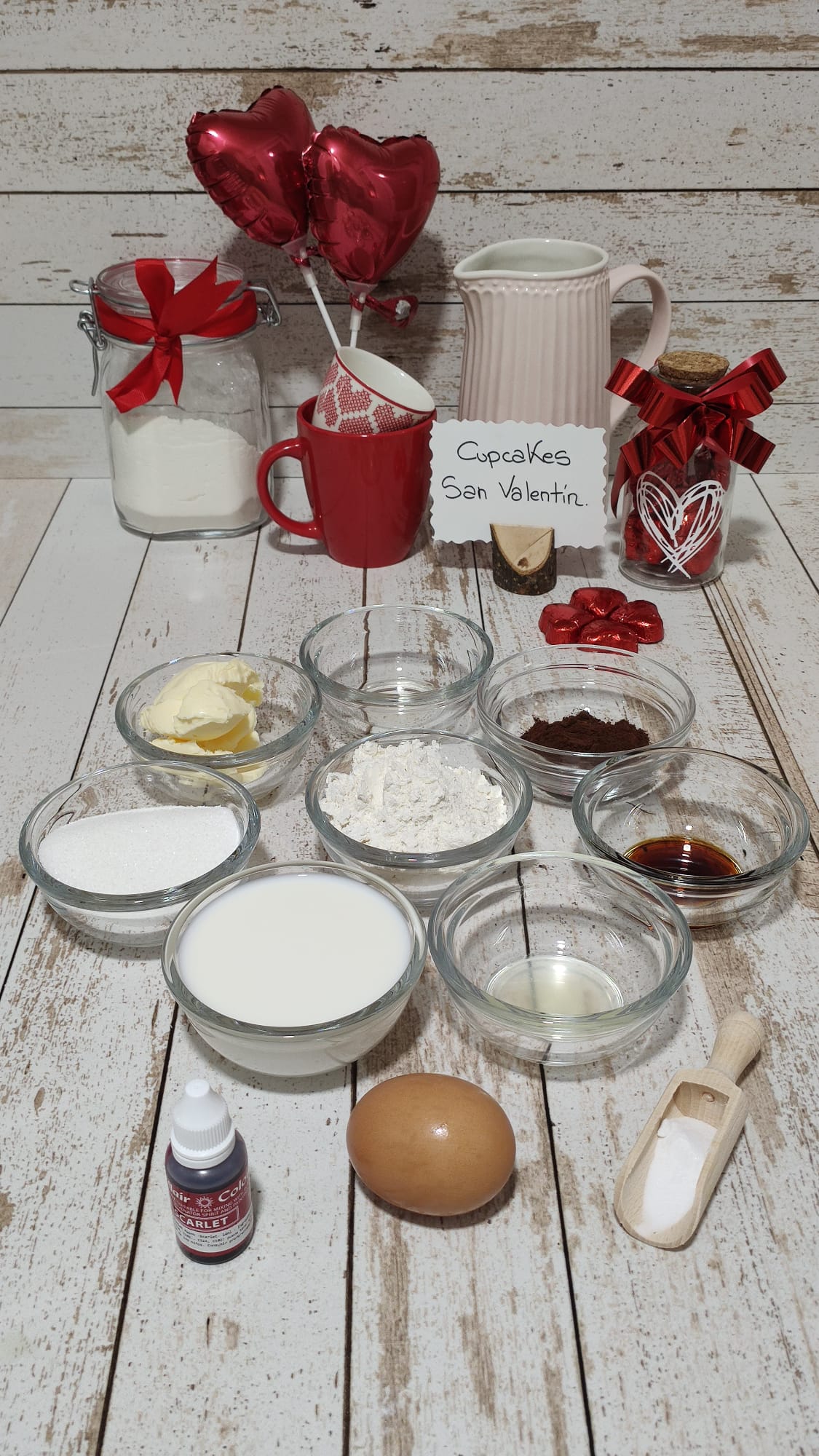 Ingredientes de la masa de nuestros Cupcakes Red Velvet