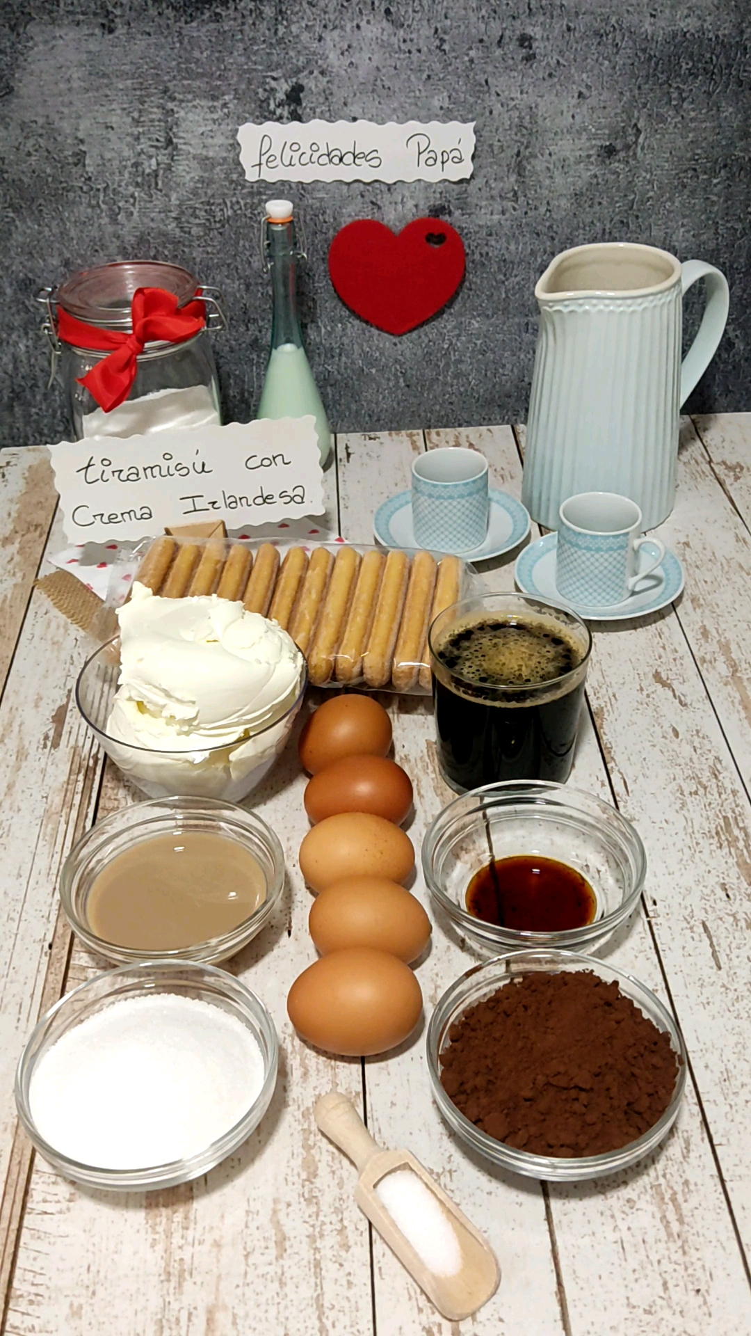 Ingredientes de nuestro tiramisú con crema irlandesa