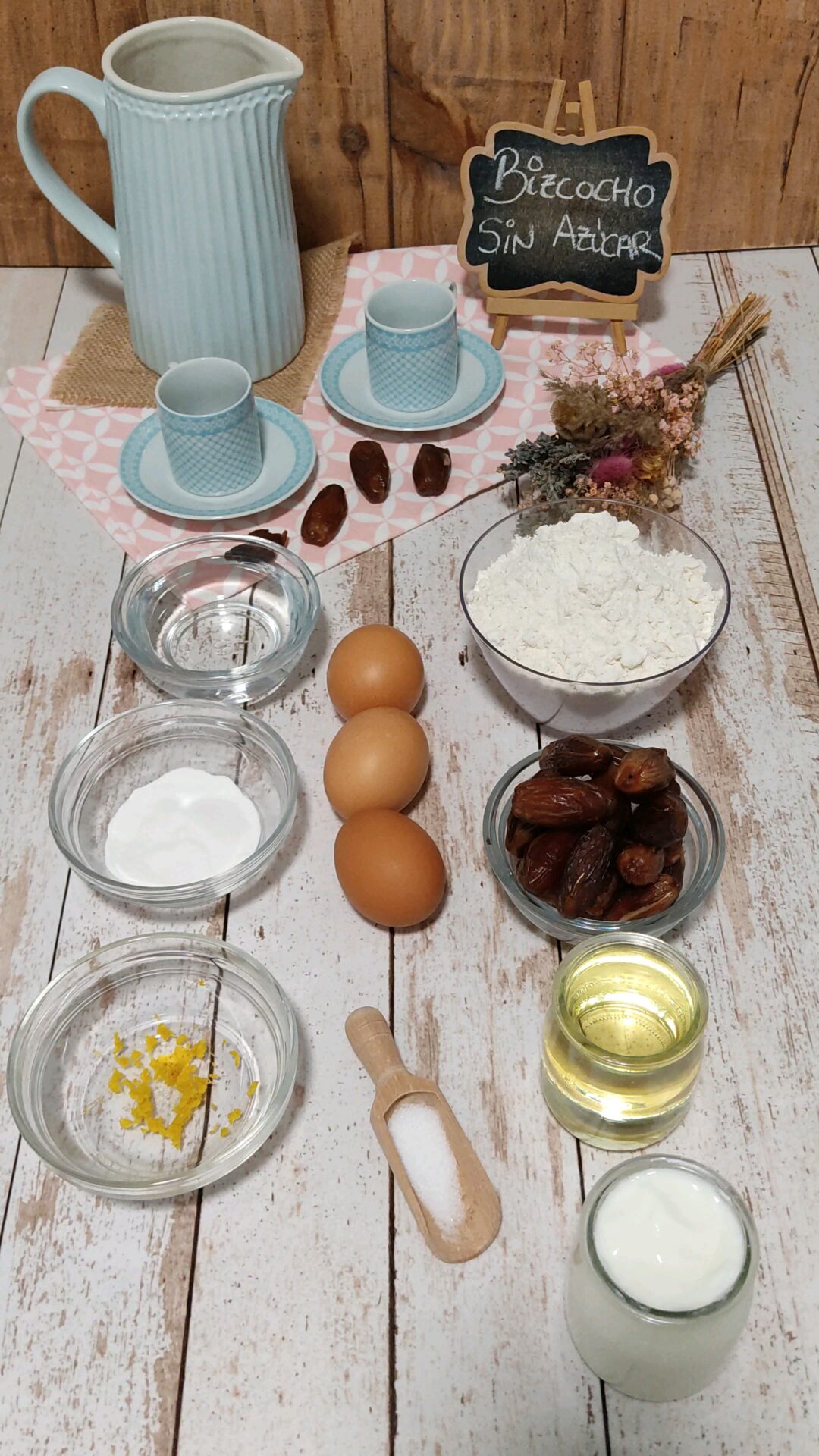 Ingredientes de nuestro bizcocho sin azúcar