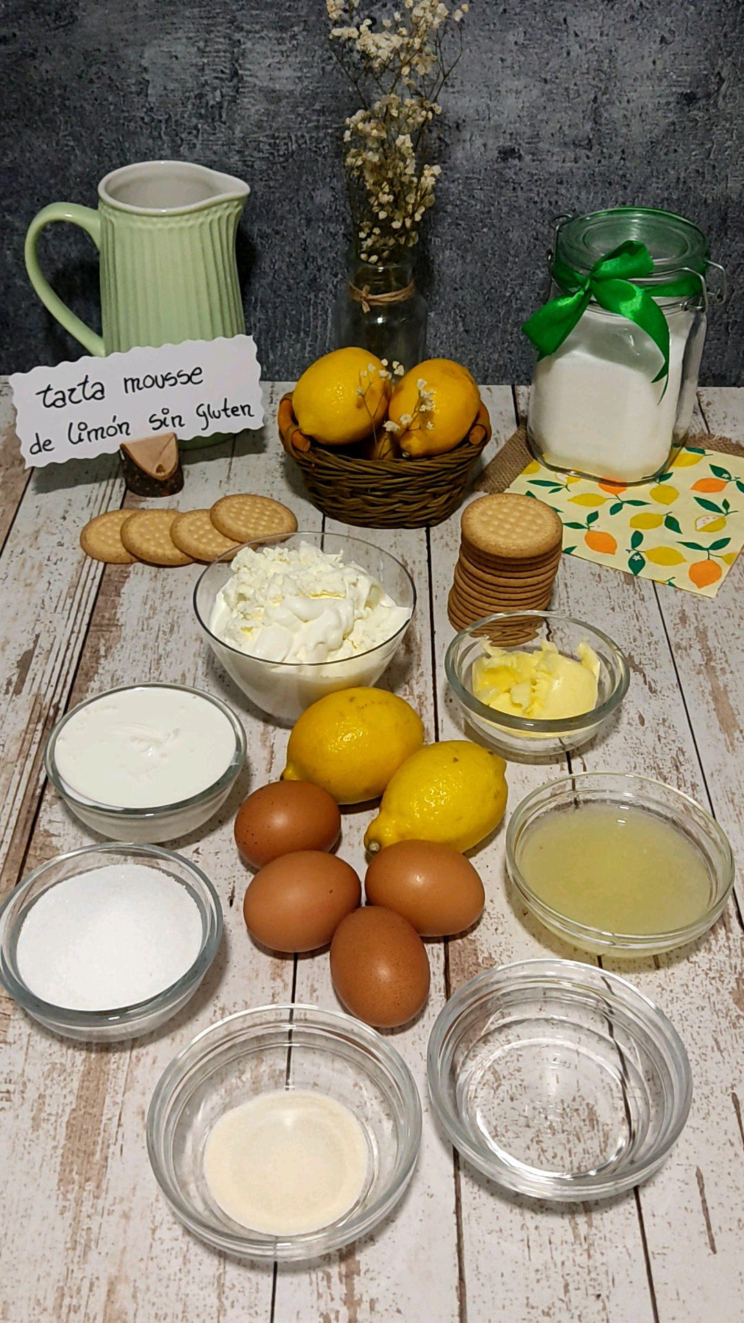 Ingredientes de nuestra tarta mouse de limón sin gluten