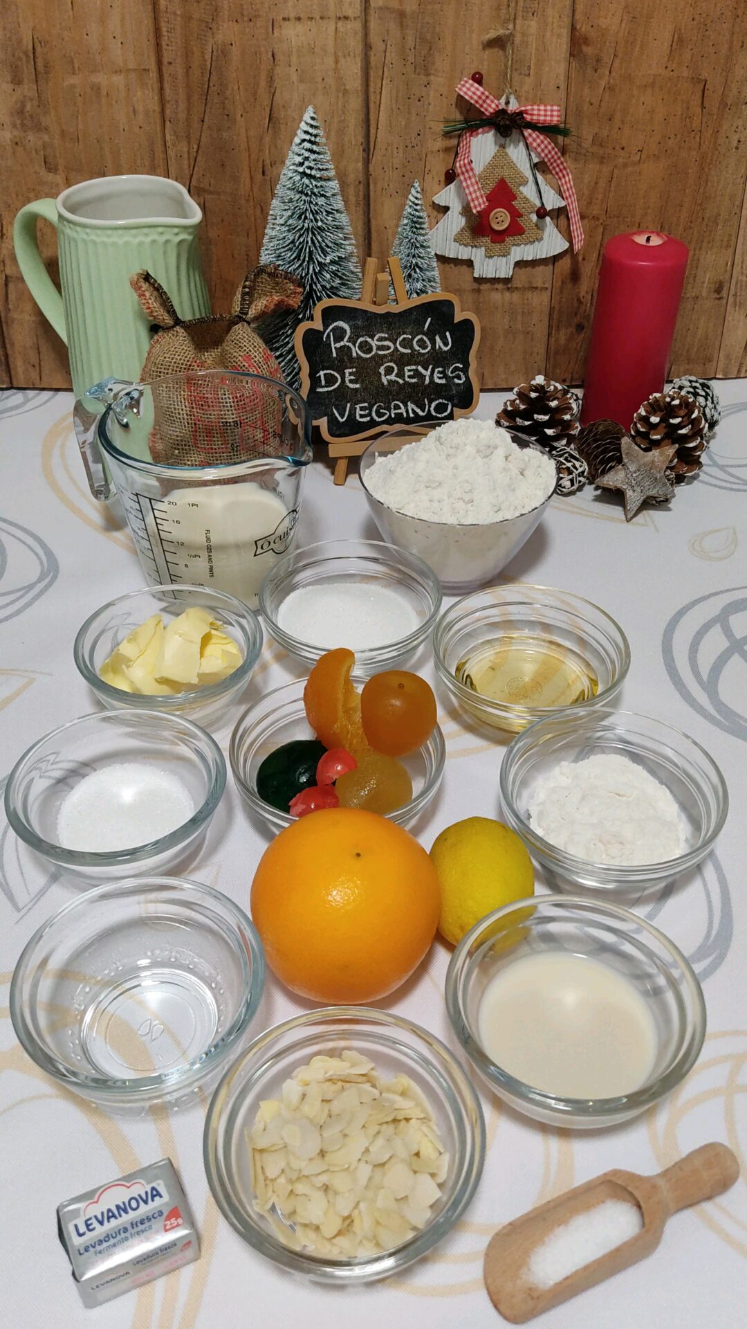 Ingredientes de nuestro roscón de reyes vegano