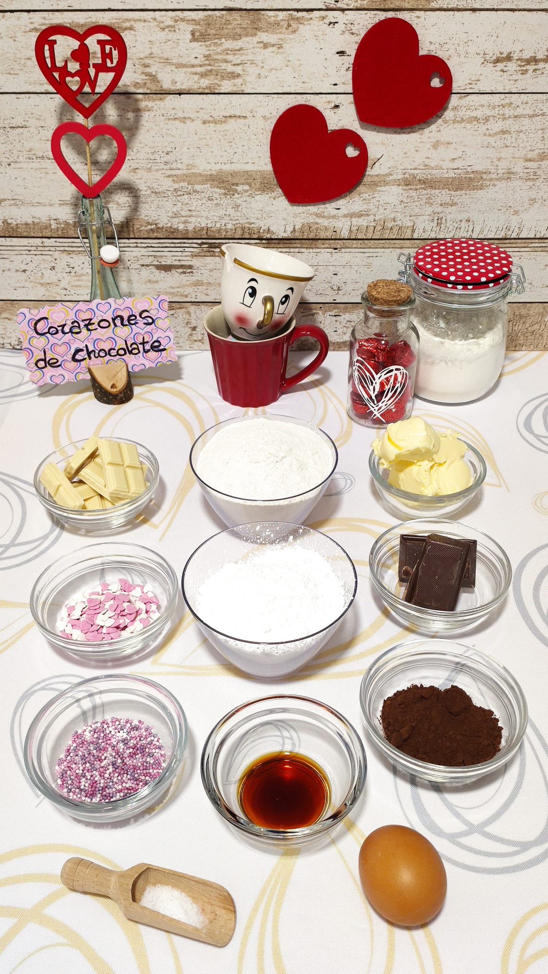 Ingredientes de nuestras cookies de corazón de chocolate