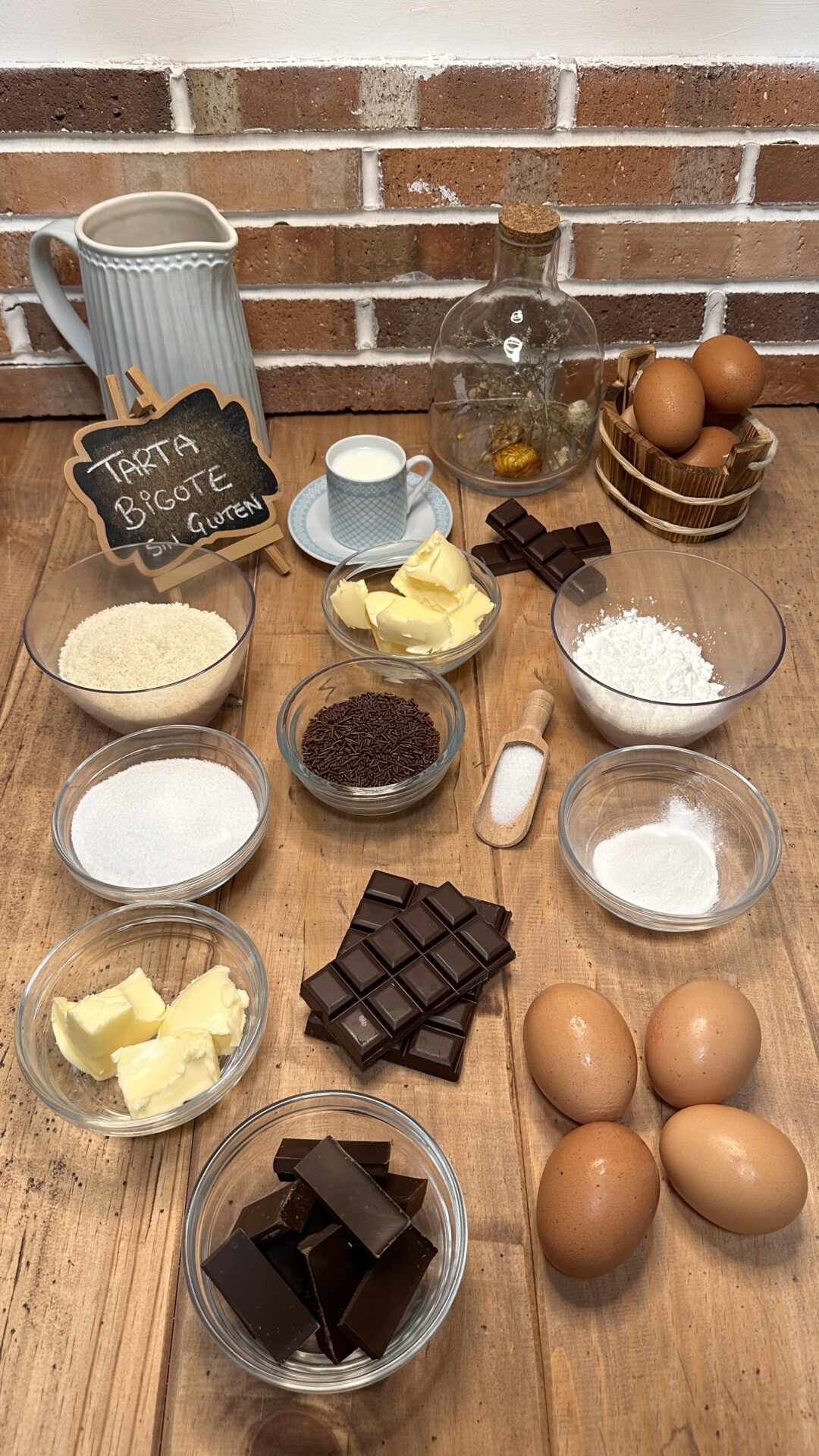 Ingredientes de nuestra tarta bigote sin gluten