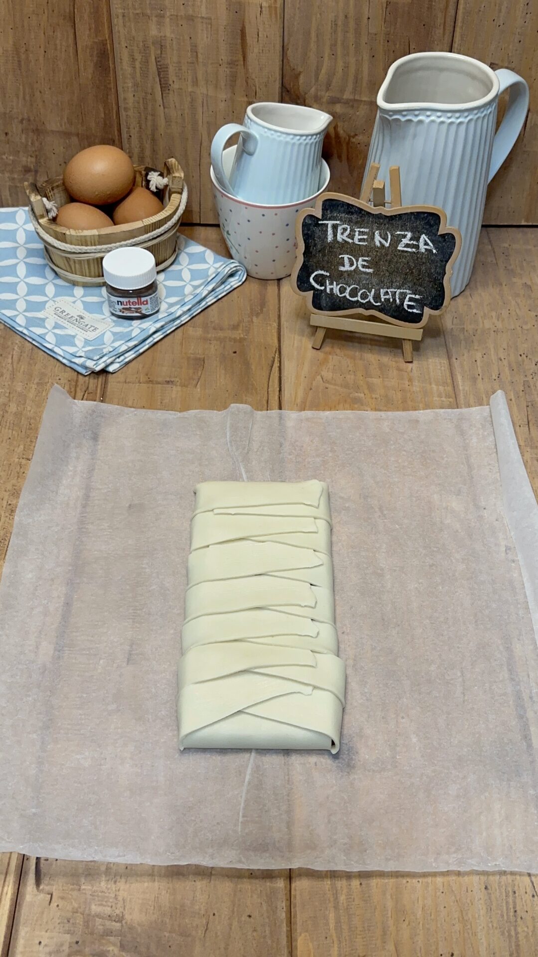 Nuestra trenza de chocolate preparada para hornear