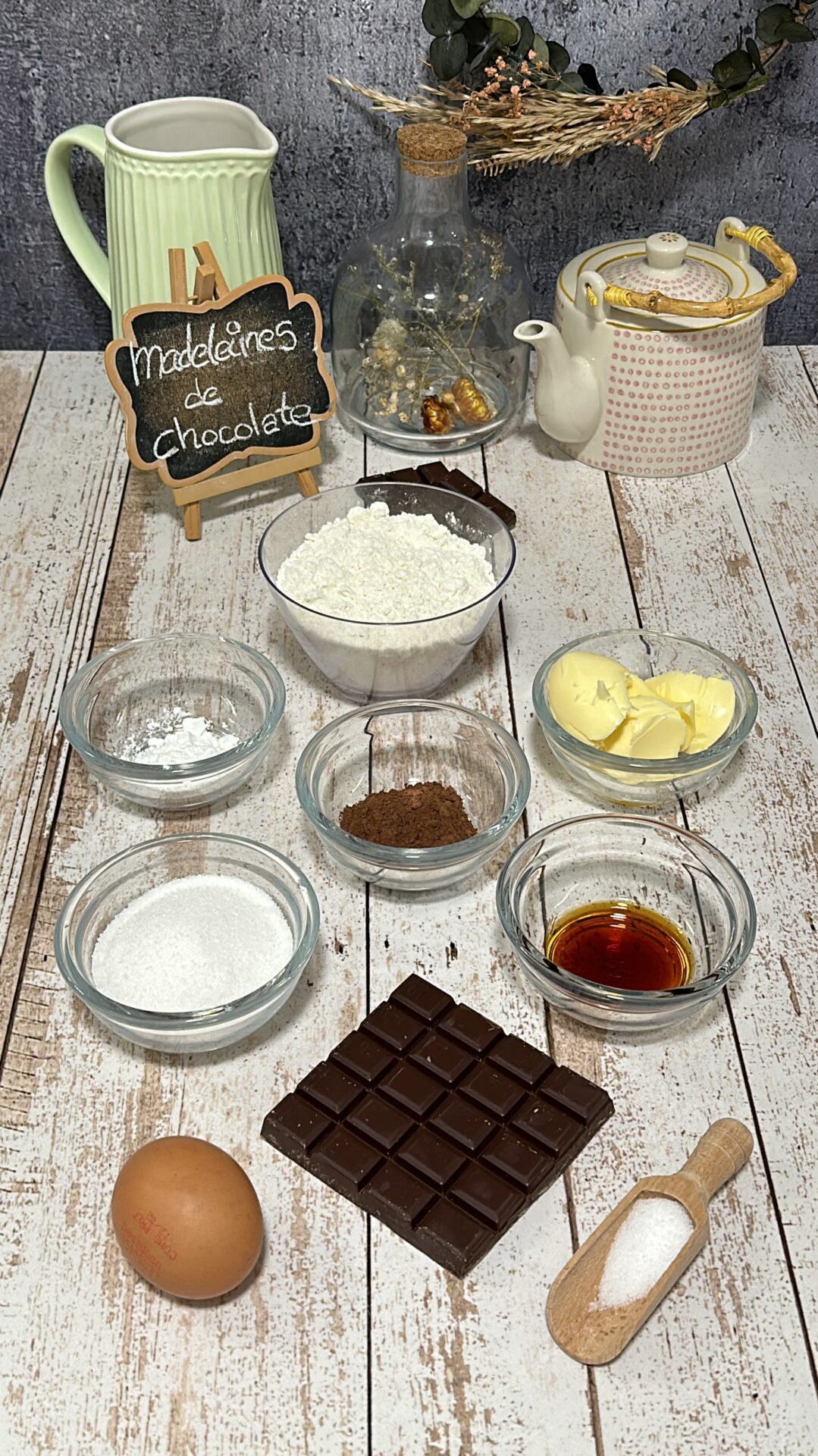 Ingredientes de nuestras madeleines de chocolate