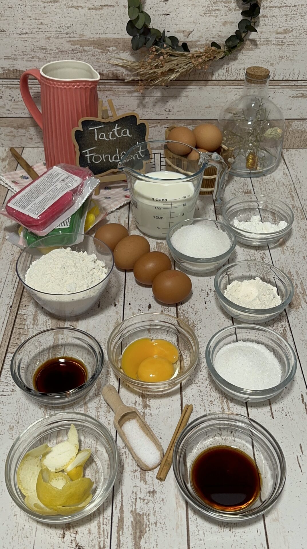 Ingredientes de nuestra tarta lazo de fondant