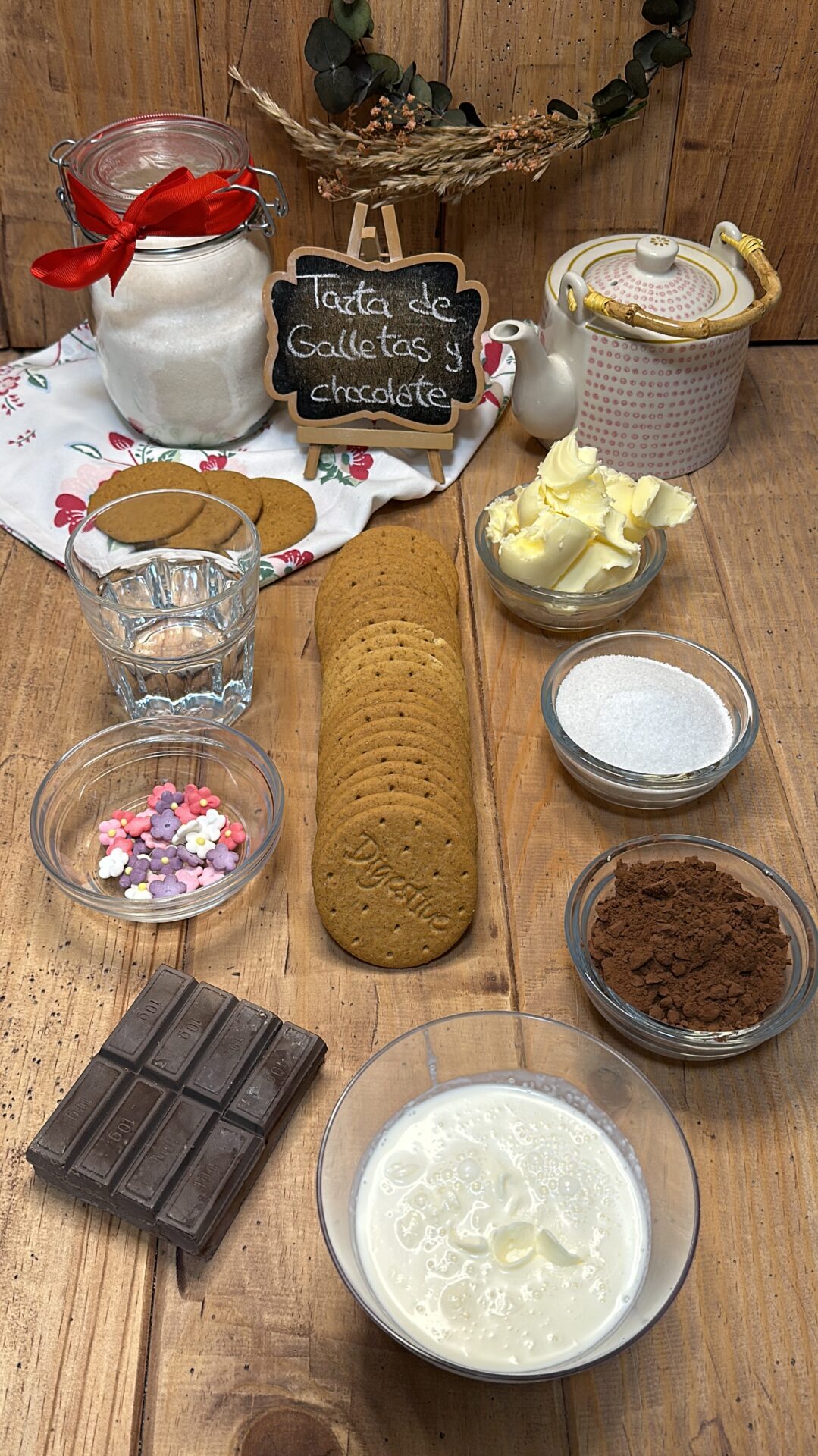 Ingredientes de nuestra tarta de galletas y chocolate