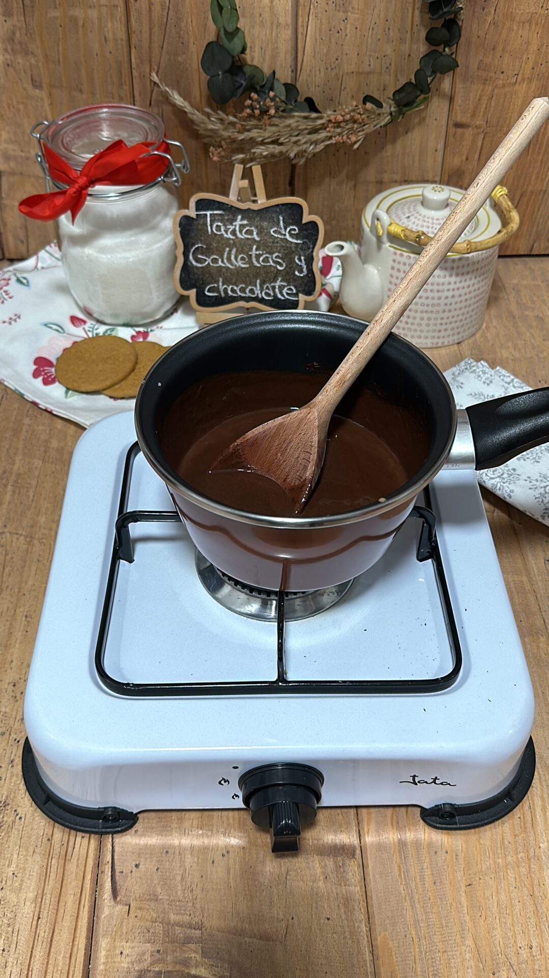 Una vez derretido el chocolate, retiramos del fuego