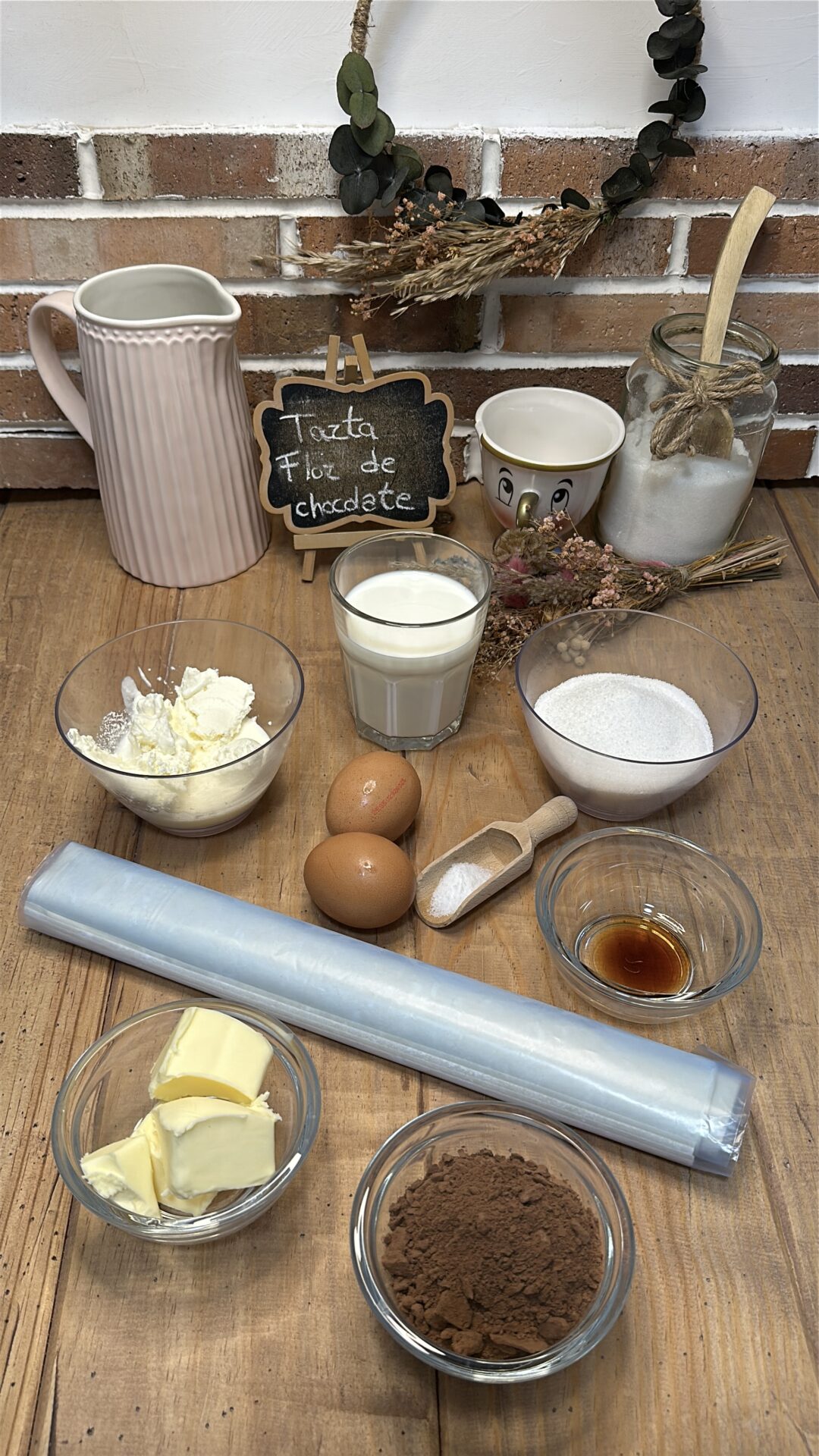 Ingredientes de nuestra tarta flor de chocolate