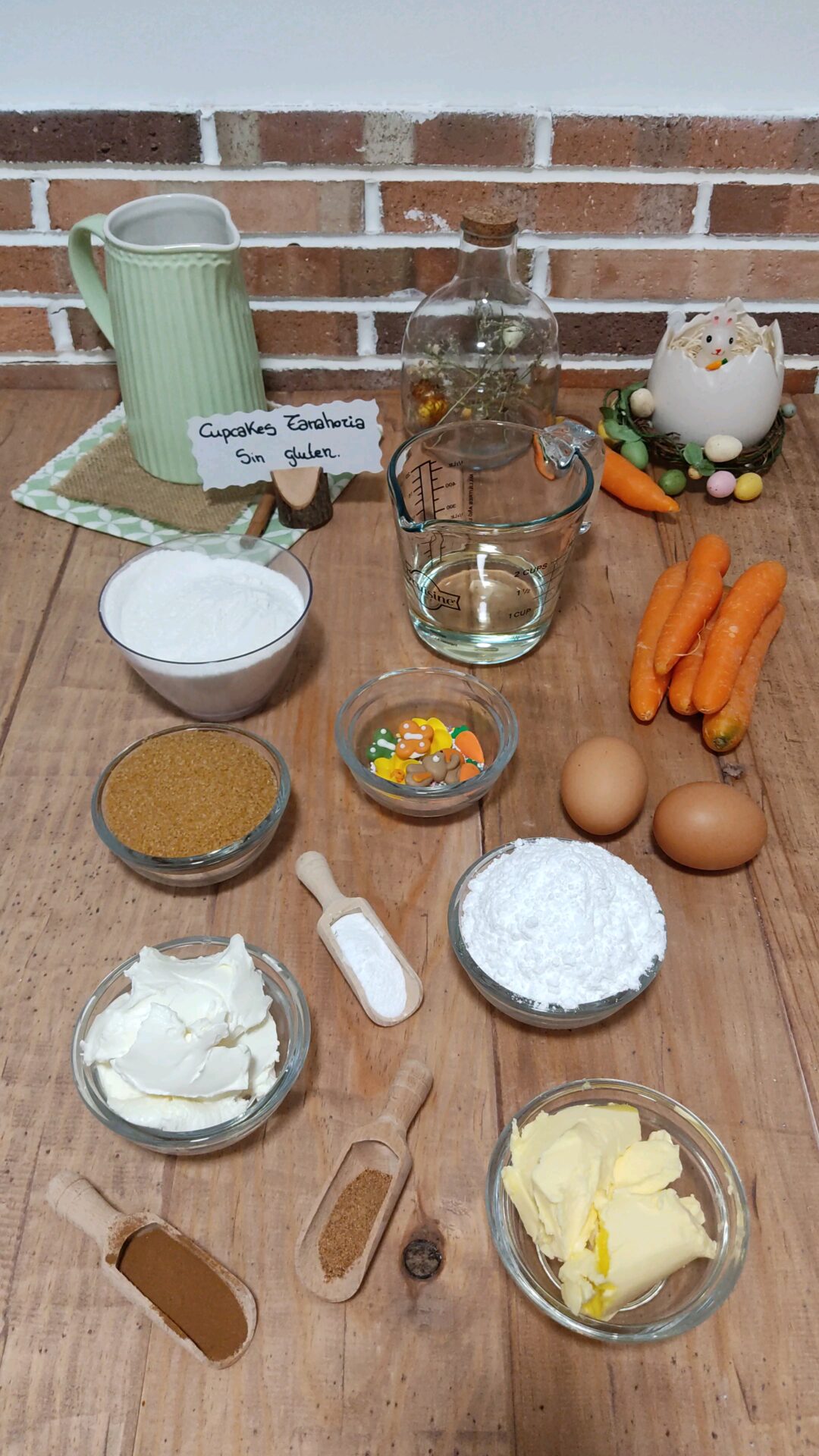 Ingredientes de nuestros cupcakes de zanahoria sin gluten