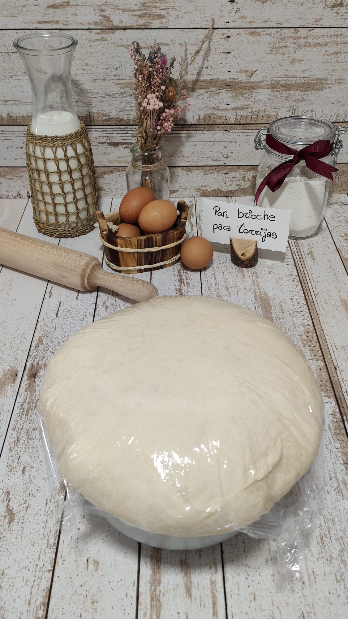 La masa de nuestro pan brioche tras el levado