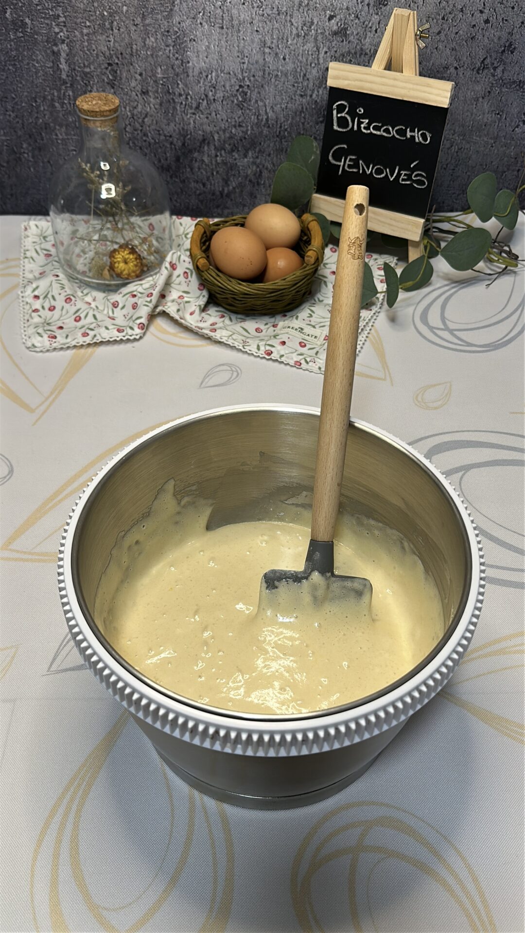 La mezcla de nuestro bizcocho genovés preparada para el horno