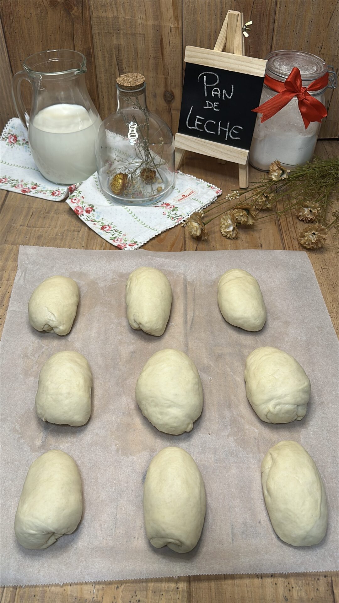 Cilindros de masa de pan de leche