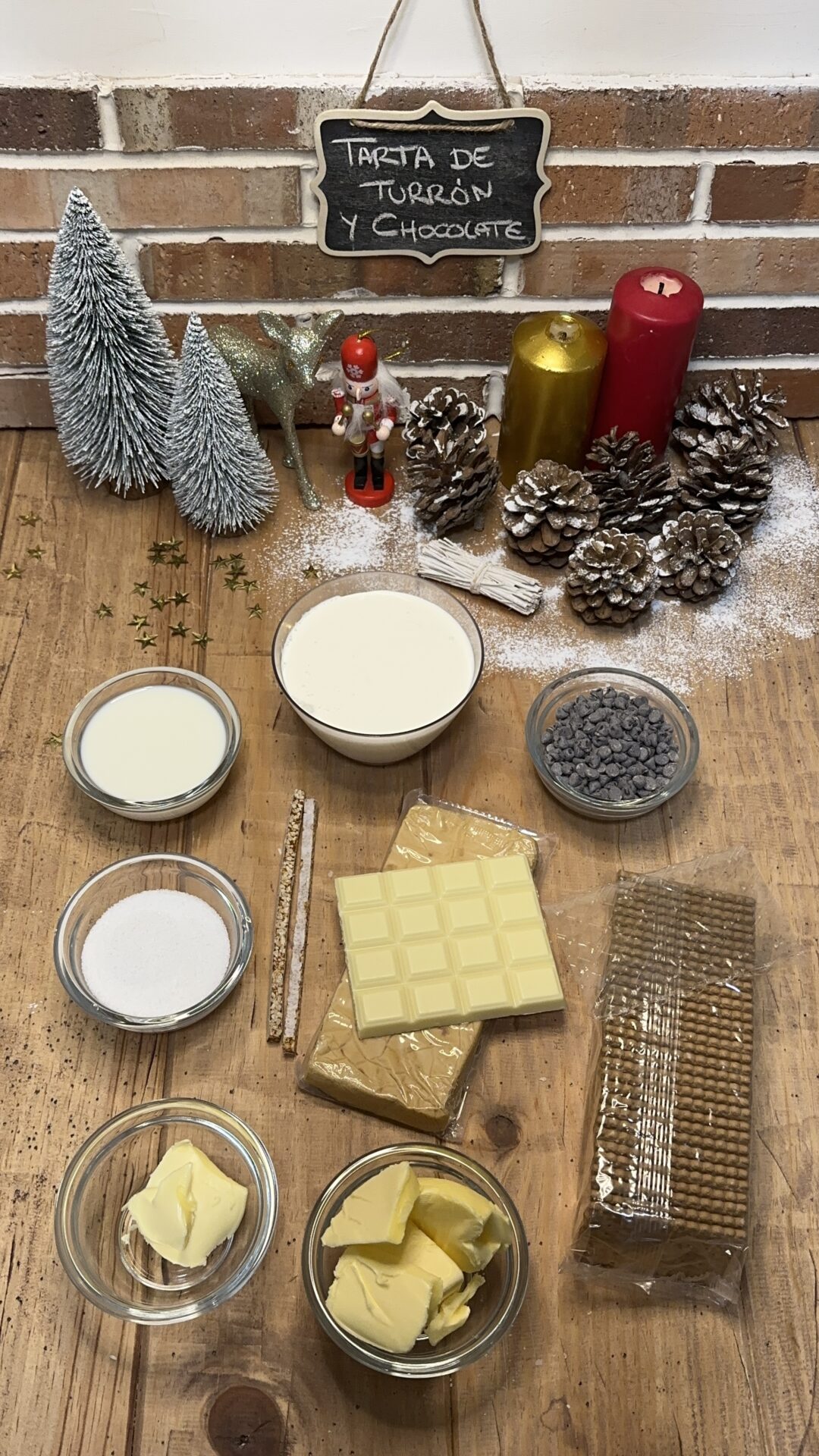 Ingredientes de nuestra tarta de turrón y chocolate