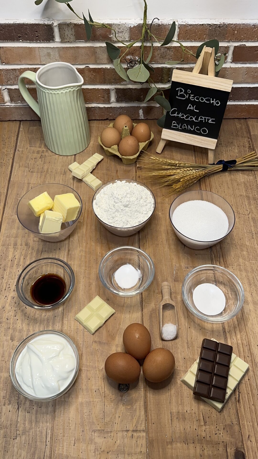 Ingredientes de nuestro bizcocho al chocolate blanco