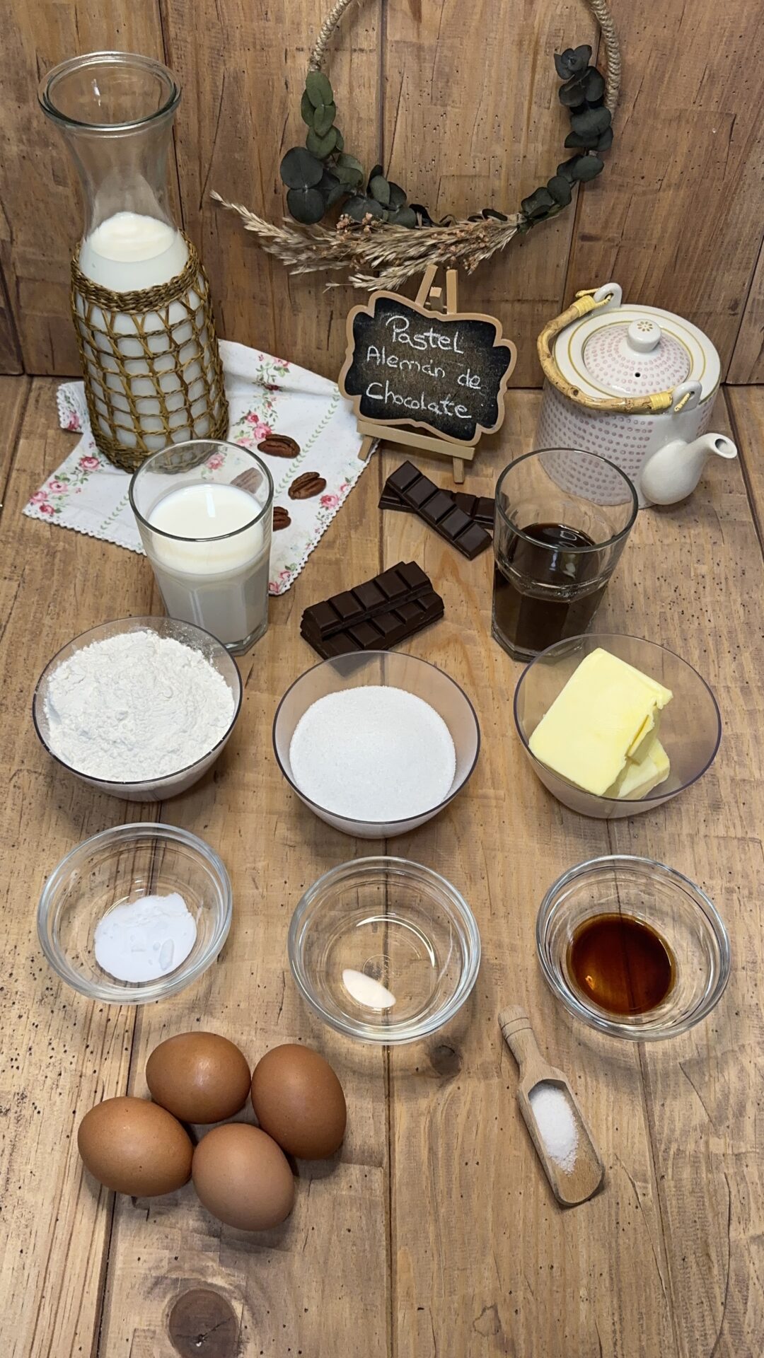 Ingredientes de nuestro pastel alemán de chocolate