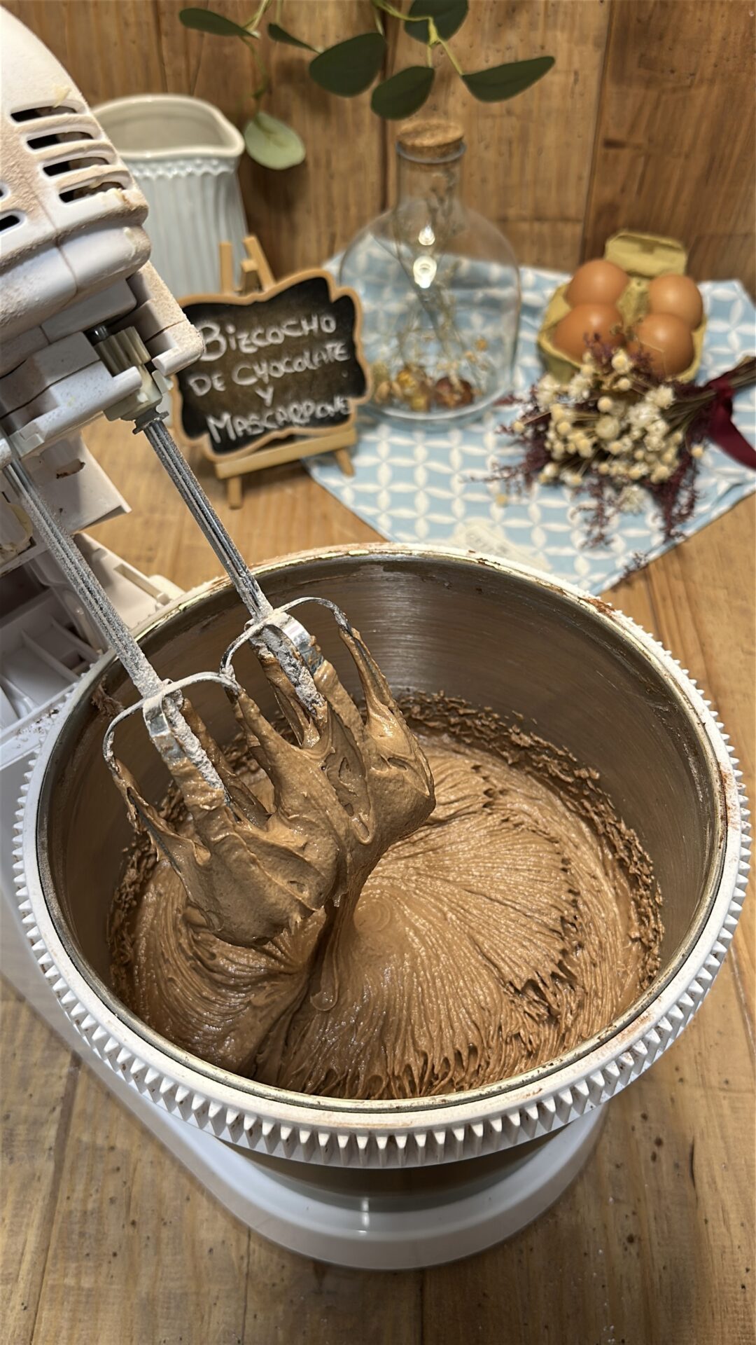 La mezcla de nuestro bizcocho de chocolate y mascarpone preparada para hornear