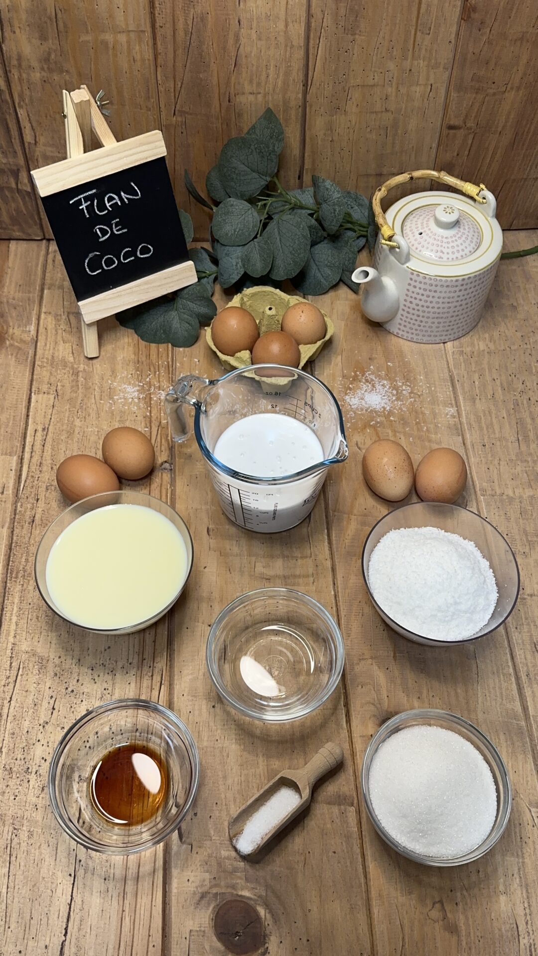 Ingredientes de nuestro flan de coco