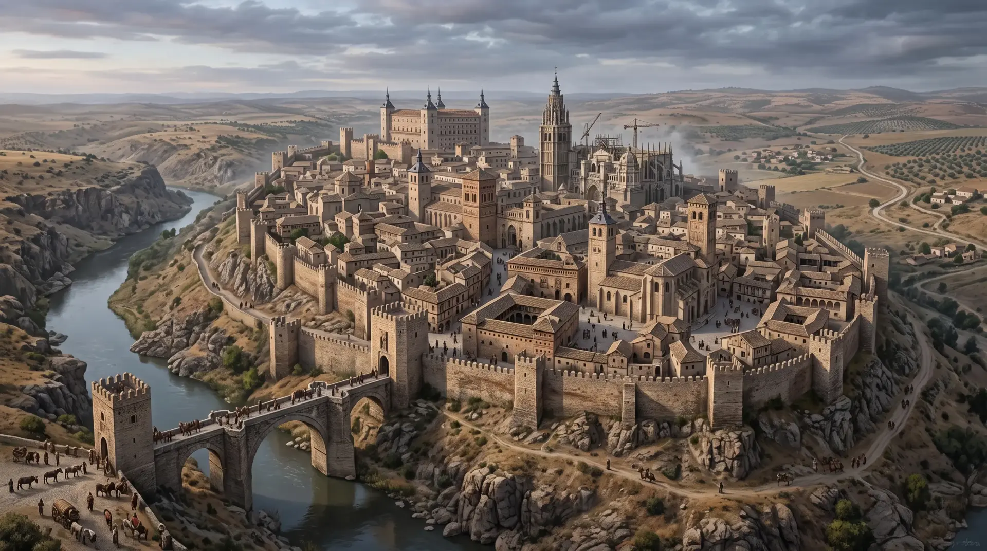 Recreación del Toledo medieval del siglo XIII, época del origen tradicional del mazapán